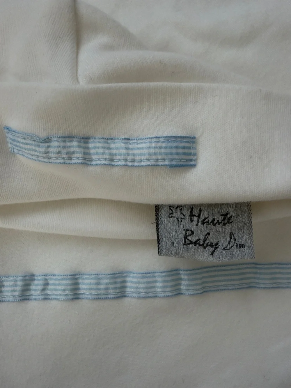 Classic Baby Cotton Blanket and Hat Set - White with Light Blue Satin Trim